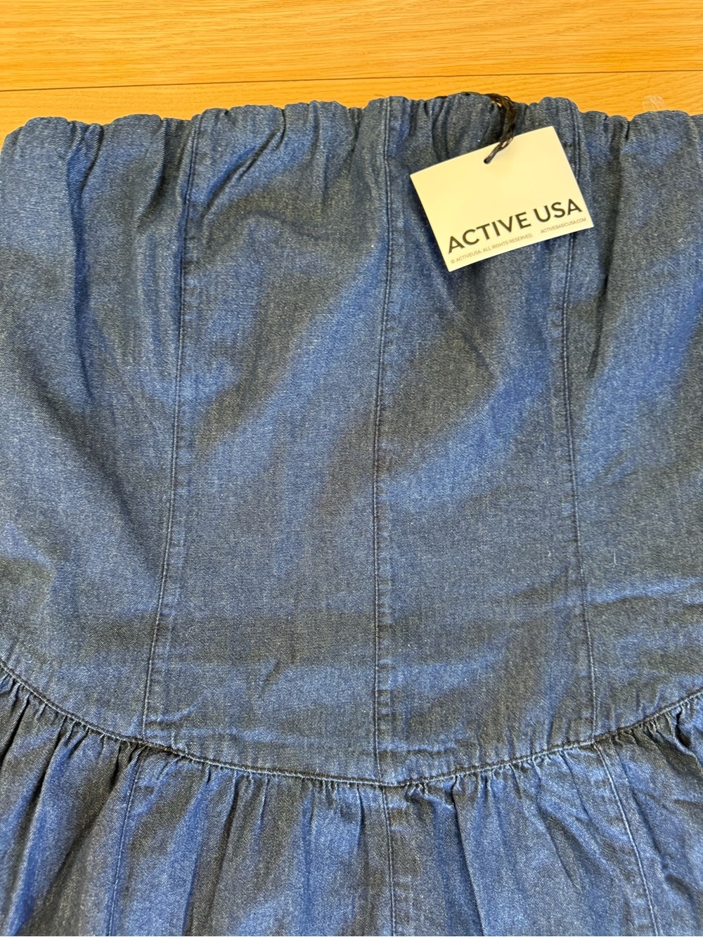 Active USA Strapless Denim Maxi Dress in Blue - Picture 3 of 8